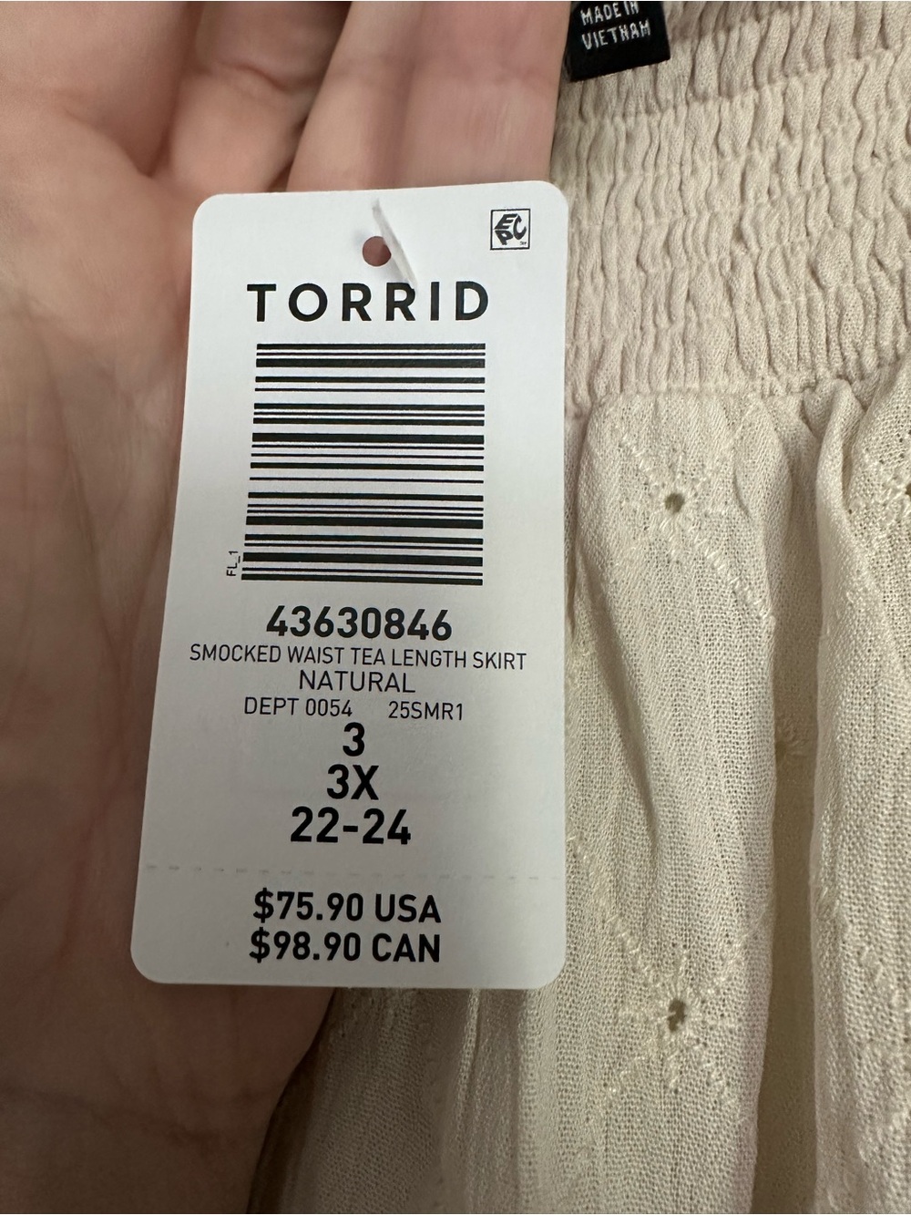 Torrid Eyelet Smocked Waist Tea-Length Skirt, size 3x - Picture 7 of 13